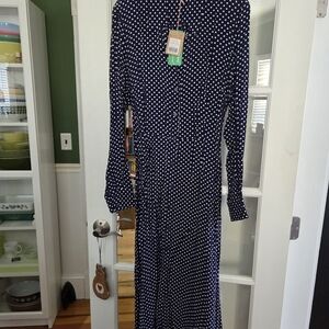 Boden Navy Polka Dot Long Sleeve Dress
